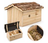 CKB LTD Bee House - Natural Wood Habitat Bumblebee Nesting Shelter | 29 x 17 x 15.5cm with Rustic Bark hinged roof, divided nesting area and ventilation holes