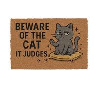 CKB LTD Beware of the Cat It Judges Themed Novelty Doormat Unique Joke Doormats Front Back Door Mats Made with a Non-slip PVC Backing, Natural Coir, Indoor Outdoor Size 60 x 40cm