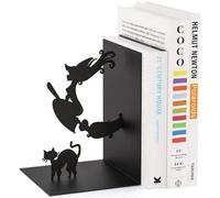 CKB Ltd Bewitched Magic Witch Wizard Broomstick Black Cat Silhouette Black Metal Bookend