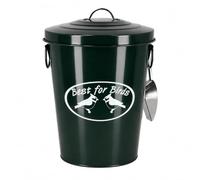 CKB LTD Bird Food Storage Container Green Large Bucket, Lid & Scoop | Galvanized Steel Metal Canister Pet Bin with Tight-Fitting Top & Server For Dry Seed & Feed Serving Treats Can