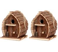 CKB LTD Bird Nesting Box House Wooden Hanging Nest Box Home for Birds Rustic Natural Weatherproof Ideal For Any Size Garden Outdoors Tree Or Balcony (Pack of 2)