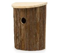 CKB LTD Birdhouse Natural Bark Wooden Bird Nesting Box, Easy Access Rustic Nest Box with Hinged Lid, 3.2cm Entrance Hole, 24.5x19x12cm, for Small Garden Birds