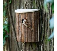 Ckb Ltd Birdhouse Natural Bark Wooden Bird Nesting Box Easy Access Rustic Nest Box With Hinged Lid Entrance Hole 3.2Cm