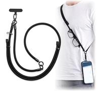 CKB Ltd Black Adjustable Crossbody Lanyard Wrist Strap Extender Braided Universal Mobile Phone Holder, Swivel Metal Badge Clip, Tether Tab