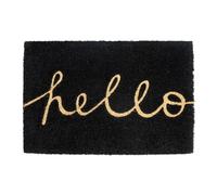 CKB LTD Black Hello Script Doormat - Welcome Natural Coir Door Mat with Non Slip PVC Backing, Indoor Outdoor, Front Back, 60 x 40cm