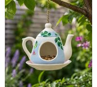 Ckb Ltd Blue Flower Design Ceramic Teapot Bird Feeders Hanging Station For Garden Small Birds