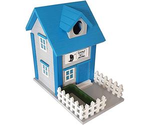 CKB LTD Blue Wooden Birdhouse and Deed Feeding Station Feeder Bird House Nesting Box Home Modern Design Weatherproof Garden Outdoors Tree Or Wall Mounting