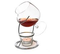 CKB Ltd Brandy & Cognac Snifter Warmer Glass Stand Premium Drinking Gift Set with Tea Light Candle & Metal Holder (Chrome)