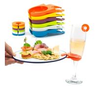 CKB LTD Buffet Plate Clips & Glass Marker Rings - 12-Piece Set with 6 Plate Holders & 6 Glass ID Rings - Multicolor Party Drinking Cup Accessories for BBQs, Picnics & Events
