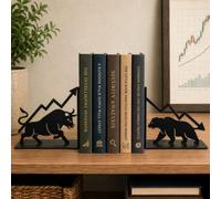 CKB Ltd Bull And Bear Metal Bookend Set For Shelf Display (Black)