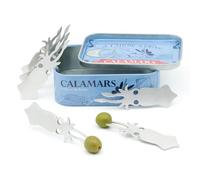 CKB LTD Calamari Snack Fork Set in Tin - Set of 6 Stainless Steel Squid Forks for Tapas, Olives & Escargot - Retro Calamars Tin Gift - Cocktail Picks for Seafood, Appetisers & Party Serving