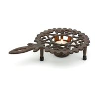 CKB LTD Cast Iron Round Teapot Warmer with Handle - Traditional Vintage Tea Light Heater Stand, Rustic Brown Metal Base for Keeping Pots, Coffee Mugs, Food Plates Hot