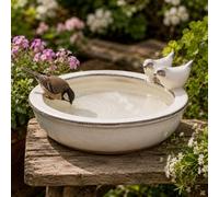 Ckb Ltd Ceramic Bird Bath For Garden Birds Wildlife Drinking Bowl, Cream