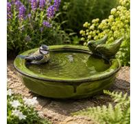 Ckb Ltd Ceramic Bird Bath For Garden Birds Wildlife Drinking Bowl, Green