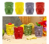 CKB LTD Ceramic Tiki Bar Shot Glasses 50ml Pack of 4 Drinking Shooters Novelty Small Spirit Drinking Tumblers - Ideal for Hawaiian Party Coloured Ceramic 50ml