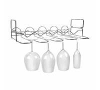 CKB LTD Chrome Under Kitchen Cabinet Bar Counter Wine Glasses And Wine Bottle Rack - Holds 5 Bottles & 12 Pieces Of Glassware Storage