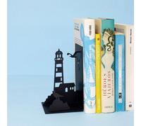 CKB Ltd Classic Lighthouse Coastline Ship Light Seagulls Silhouette Black Metal Bookend