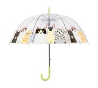 CKB LTD Clear Dome Umbrella for Kids & Teenagers - Animal Print, Transparent Windproof Canopy, Automatic Open, Steel Frame, Plastic Crook Handle, Lightweight for School & Travel, 86.5 cm (Cat Print)