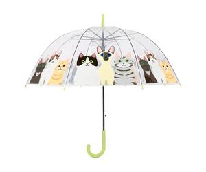 CKB LTD Clear Dome Umbrella for Kids & Teenagers - Animal Print, Transparent Windproof Canopy, Automatic Open, Steel Frame, Plastic Crook Handle, Lightweight for School & Travel, 86.5 cm (Cat Print)