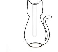 CKB Ltd Decorative Cat Silhouette Shaped Black Metal And Glass Test Tube Single Flower Vase