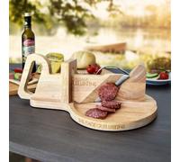 CKB Ltd Double Bladed Stainless Steel Sausage Cheese Vegetable Guillotine On A Durable Rubber Tree Wood Base