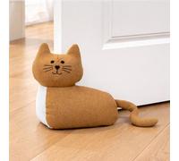 CKB LTD Fabric Door Stopper - Heavy Weighted Interior Decorative Door Stop - Non-Scratch Floor Door Holder for Home, Office Carpet & Hard Floors (Beige Cat)