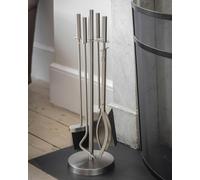 CKB LTD Fireside Tool Set - 4 Piece Silver Coloured Fireplace Companion Set with Brush, Shovel, Poker & Tongs - Powder Coated Steel Fireplace Accessories (Silver)