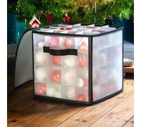 CKB LTD Foldable Christmas Bauble Storage Box with Dividers Holds up to 64 Baubles for Christmas Decorations 30x30cm (Clear)