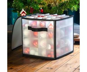 CKB LTD Foldable Christmas Bauble Storage Box with Dividers Holds up to 64 Baubles for Christmas Decorations 30x30cm (Clear)
