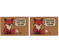 CKB LTD Foxsake Not You Again V2 Fox Themed Novelty Doormat Unique Joke Doormats Front Back Door Mats Made with a Non-slip PVC Backing, Natural Coir, Indoor Outdoor Size 60 x 40cm (Pack of 2)