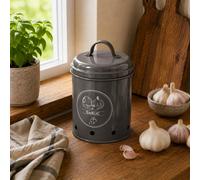 Ckb Ltd Garlic Storage Pot Tin With Lid Grey Metal Kitchen Canister