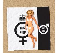 CKB LTD Giant Double His and Hers Beach Towel Microfibre Novelty Funny Holiday Towels for Beach, Garden, Day Bed, Festival, Soft, Super-Absorbent, 152cm x 152cm Black and White