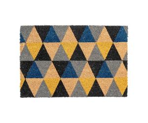 CKB LTD Grey Triangles Novelty Doormat - Geometric Natural Coir Welcome Door Mat with Non Slip PVC Backing, Indoor Outdoor, Front Back, 60 x 40cm