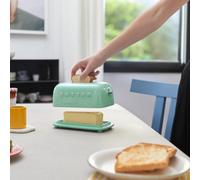 CKB Ltd Hand-Painted Toaster Inspired Ceramic Teal Green Retro Two Toast Handled Butter Dish