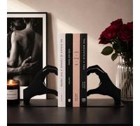 CKB Ltd Heart Hands Silhouette Bookend Set For Shelf Display (Black)