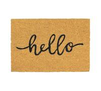 CKB LTD Hello Script Novelty Doormat - Welcome Natural Coir Door Mat with Non Slip PVC Backing, Indoor Outdoor, Front Back, 60 x 40cm