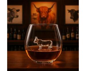 CKB LTD Highland Cow Bull Drinking Glass - 500ml Tumbler Novelty Cow Themed Design Glassware Unique Farmer Countryside Gift for Water Juice or Cocktail Glass, Gift Boxed (Clear) Single 1pc