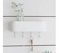 CKB LTD Hook Rack with Top Shelf 4 Hooks Key Holder Metal Coat Hooks for Hanging Wall Mounted Handy Storage, Screw in Door Mail Organiser for Hallway, Entryway, Kitchen, Bathroom (White)