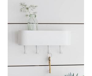 CKB LTD Hook Rack with Top Shelf 4 Hooks Key Holder Metal Coat Hooks for Hanging Wall Mounted Handy Storage, Screw in Door Mail Organiser for Hallway, Entryway, Kitchen, Bathroom (White)