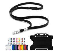 CKB LTD Lanyard with Card Holder - Includes 1x Eco-Friendly RPET Plain Safety Breakaway Lanyard Neck Strap with Metal Clip and 1x Matching Biodegradable Single Sided Rigid Plastic ID Badge (Black)