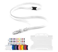 CKB LTD Lanyard with Card Holder - Includes 1x Eco-Friendly RPET Plain Safety Breakaway Lanyard Neck Strap with Metal Clip and 1x Matching Biodegradable Single Sided Rigid Plastic ID Badge (White)