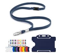CKB LTD Lanyard with Card Holder - Includes 1x Eco-Friendly RPET Plain Safety Breakaway Lanyard Neck Strap with Metal Clip and 1x Matching Biodegradable Single Sided Rigid Plastic ID Badge (Navy)