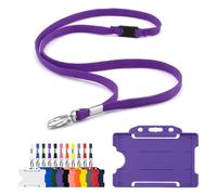 CKB LTD Lanyard with Card Holder - Includes 1x Eco-Friendly RPET Plain Safety Breakaway Lanyard Neck Strap with Metal Clip and 1x Matching Biodegradable Single Sided Rigid Plastic ID Badge (Purple)