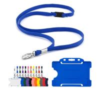 CKB LTD Lanyard with Card Holder - Includes 1x Eco-Friendly RPET Plain Safety Breakaway Lanyard Neck Strap with Metal Clip and 1x Matching Biodegradable Single Sided Rigid Plastic ID Badge (Blue)