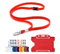 CKB LTD Lanyard with Card Holder - Includes 1x Eco-Friendly RPET Plain Safety Breakaway Lanyard Neck Strap with Metal Clip and 1x Matching Biodegradable Single Sided Rigid Plastic ID Badge (Red)