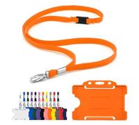 CKB LTD Lanyard with Card Holder - Includes 1x Eco-Friendly RPET Plain Safety Breakaway Lanyard Neck Strap with Metal Clip and 1x Matching Biodegradable Single Sided Rigid Plastic ID Badge (Orange)