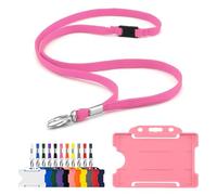 CKB LTD Lanyard with Card Holder - Includes 1x Eco-Friendly RPET Plain Safety Breakaway Lanyard Neck Strap with Metal Clip and 1x Matching Biodegradable Single Sided Rigid Plastic ID Badge (Pink)