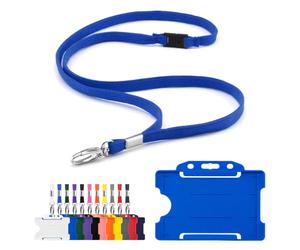 CKB LTD Lanyard with Card Holder - Includes 1x Eco-Friendly RPET Plain Safety Breakaway Lanyard Neck Strap with Metal Clip and 1x Matching Biodegradable Single Sided Rigid Plastic ID Badge (Blue)