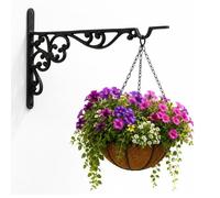 CKB LTD Large Hanging Basket Bracket Cast Iron Hook - Heavy Duty Wall Mounted Metal Hanger - Outdoor Decoration for Plants, Bird House Feeders, Garden Planters, Lanterns, Wind Chimes