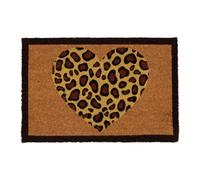 CKB LTD Leopard Love Heart Novelty Doormat - Animal Print Decorative Natural Coir Welcome Door Mat with Non Slip PVC Backing, Indoor Outdoor, Front Back, 60 x 40cm